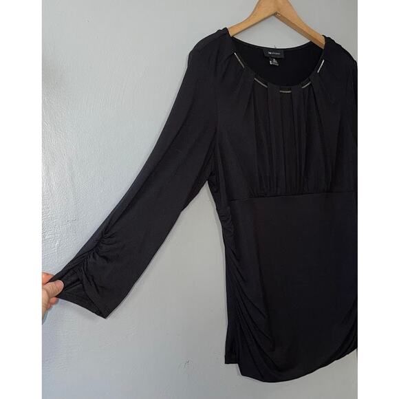 AB Studio Ruched Black Top Size XL Office Siren Blouson Stretch Knit Preppy Y2K - Picture 3 of 11